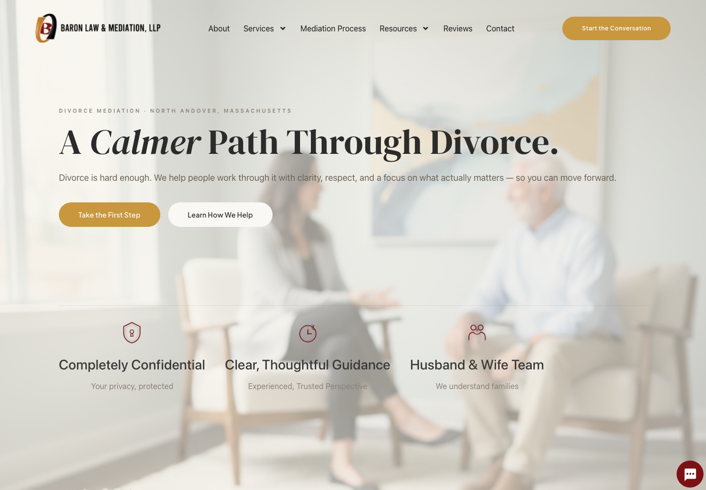 The redesigned Baron Law and Mediation homepage