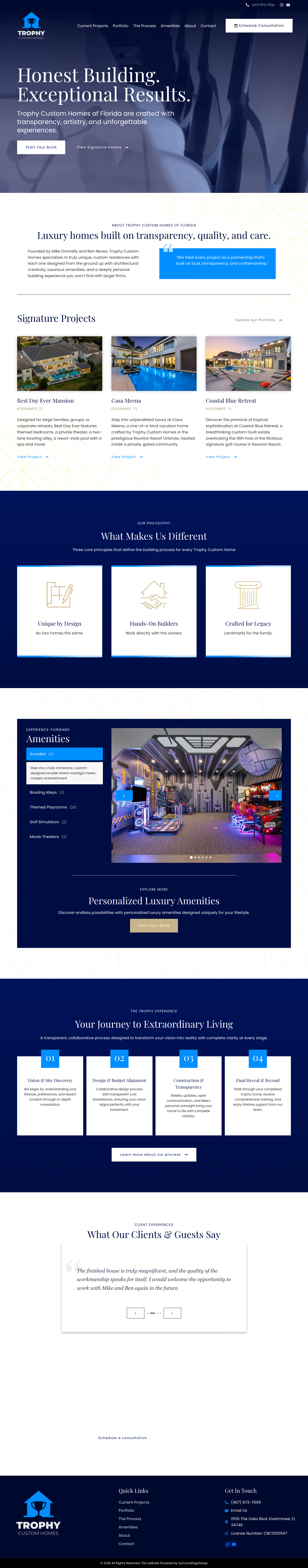 The new Trophy Custom Homes homepage