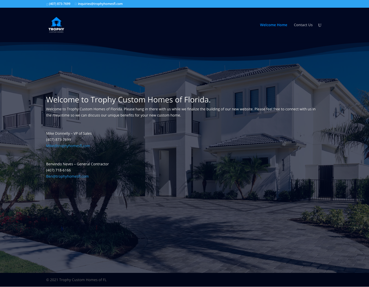 The previous Trophy Custom Homes holding page