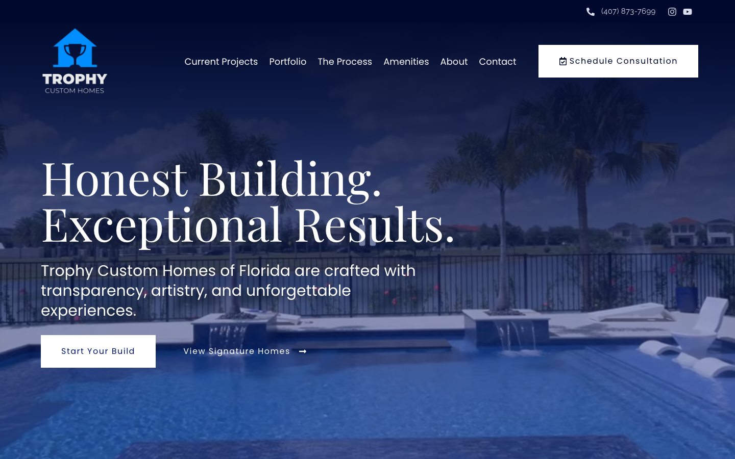 The new Trophy Custom Homes homepage